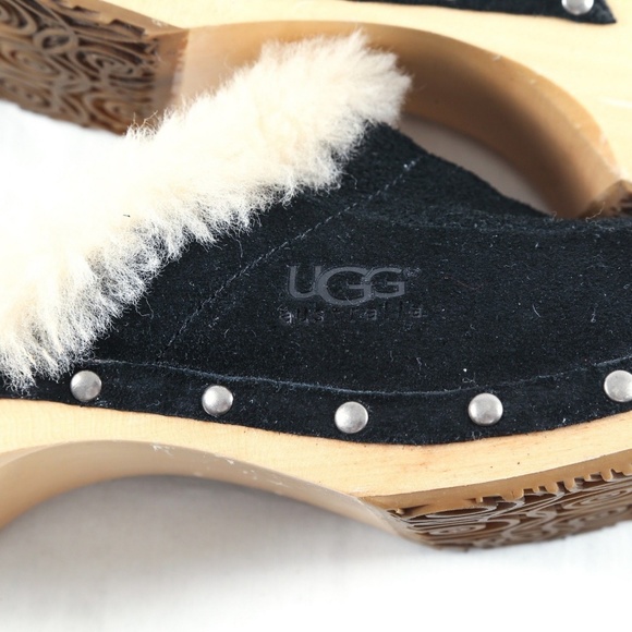 UGG Australia Kalie Black Suede Shearling Clogs - Picture 6 of 7